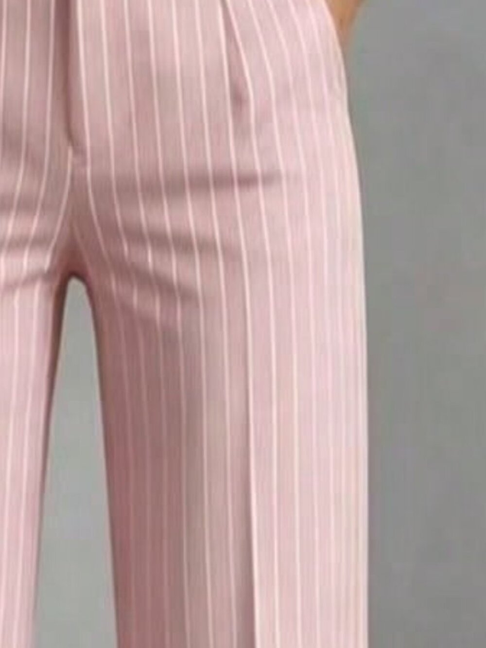Light Pink Casual Women's High Waist Pinstripe Wide Leg Pants - Picture 2 of 2